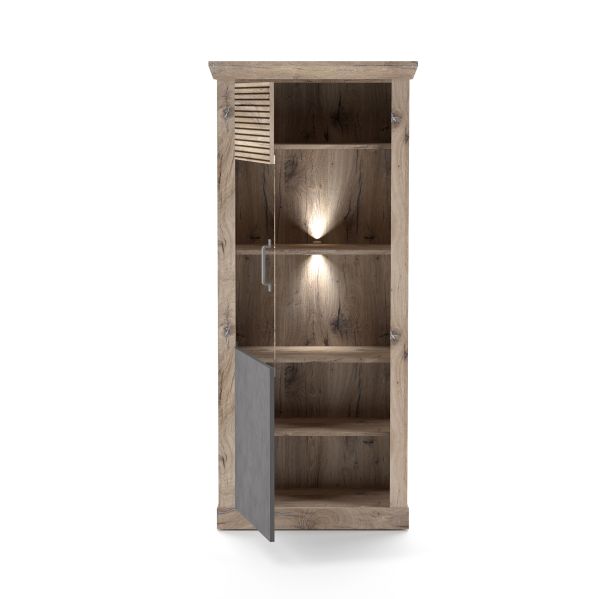 PORTUM 040 Kleine vitrine/Front:Dekor Lamellen Flagstaff Eiche-Anthrazit/Korpus:Dekor Flagstaff Eiche/Ohne LED Beleuchtung