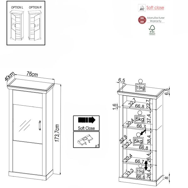 PORTUM 040 Kleine vitrine/Front:Dekor Lamellen Flagstaff Eiche-Anthrazit/Korpus:Dekor Flagstaff Eiche/Ohne LED Beleuchtung