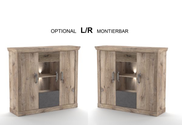 PORTUM 081 Highboard/Front:Dekor Lamellen Flagstaff Eiche-Anthrazit/Korpus:Dekor Flagstaff Eiche/Ohne LED Beleuchtung