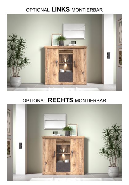 PORTUM 081 Highboard/Front:Dekor Lamellen Flagstaff Eiche-Anthrazit/Korpus:Dekor Flagstaff Eiche/Ohne LED Beleuchtung