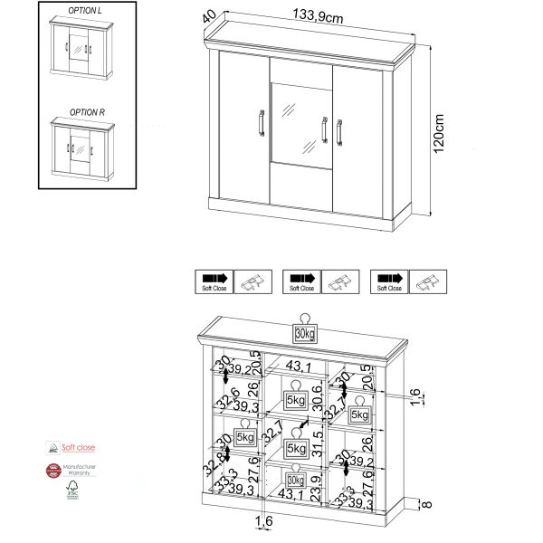 PORTUM 081 Highboard/Front:Dekor Lamellen Flagstaff Eiche-Anthrazit/Korpus:Dekor Flagstaff Eiche/Ohne LED Beleuchtung