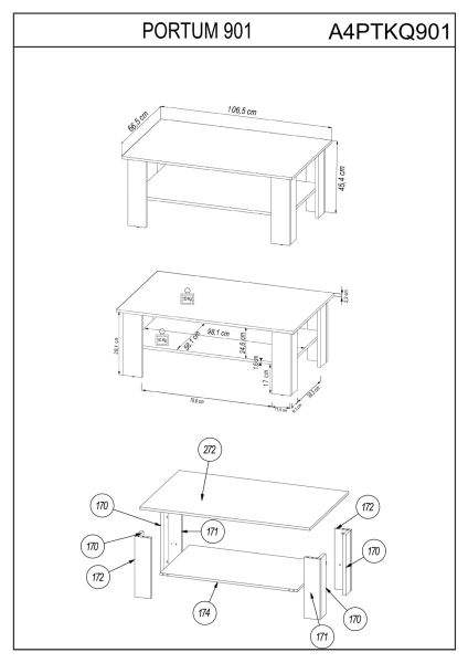 PORTUM 901 Couchtisch/Top:Dekor Flagstaff Eiche/Gestell:Anthrazit