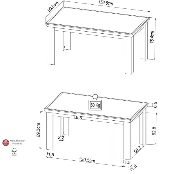 PORTUM 920 Esstisch/Top/Gestell:Dekor Flagstaff Eiche