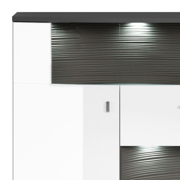 TRENDY 082-01 Highboard/Front:Weiß MDF Hochglanz Tiefgezogen/Korpus:Weiß-Anthrazit/Ohne LED Beleuchtung