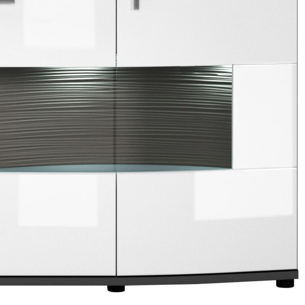 TRENDY 082-01 Highboard/Front:Weiß MDF Hochglanz Tiefgezogen/Korpus:Weiß-Anthrazit/Ohne LED Beleuchtung