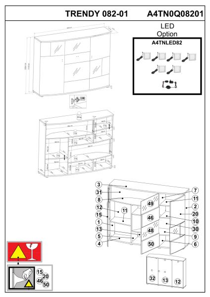 TRENDY 082-01 Highboard/Front:Weiß MDF Hochglanz Tiefgezogen/Korpus:Weiß-Anthrazit/Ohne LED Beleuchtung