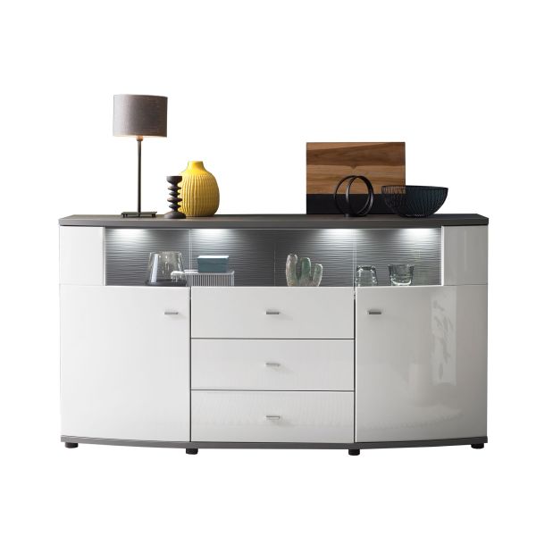 TRENDY 085-01 Sideboard/Front:Weiß MDF Hochglanz Tiefgezogen/Korpus:Anthrazit/Ohne LED Beleuchtung