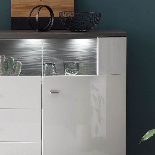 TRENDY 085-01 Sideboard/Front:Weiß MDF Hochglanz Tiefgezogen/Korpus:Anthrazit/Ohne LED Beleuchtung