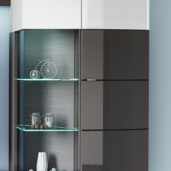 TRENDY VA-01 Wohnkombination 4-teilig/Front:Weiß-Anthrazit MDF Hochglanz Tiefgezogen/Korpus:Weiß-Anthrazit/Ohne LED Beleuchtung