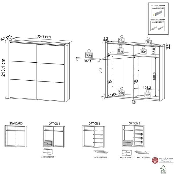 VENUSIA VA18X Schlafzimmer Set 4 teilig inklusive LED Beleuchtung/Front:Flagstaff Eiche/Matera/Korpus:Dekor Flagstaff Eiche