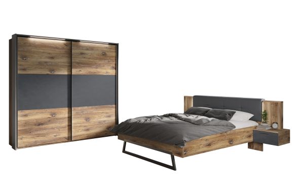 VENUSIA VA18X Schlafzimmer Set 4 teilig inklusive LED Beleuchtung/Front:Flagstaff Eiche/Matera/Korpus:Dekor Flagstaff Eiche