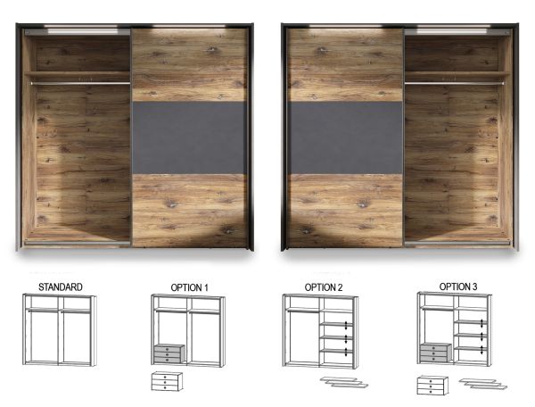 VENUSIA VA18X Schlafzimmer Set 4 teilig inklusive LED Beleuchtung/Front:Flagstaff Eiche/Matera/Korpus:Dekor Flagstaff Eiche