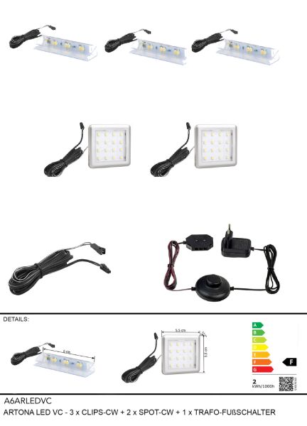 ARTONA LED VC-3xCLIPS-CW+2xSPOT-CW+1xTRAFO-FUßSCHALTER