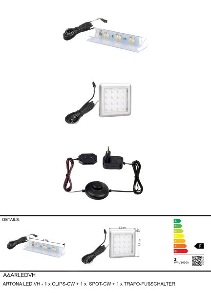 ARTONA LED VH-1xCLIPS-CW+1xSPOT-CW+1xTRAFO-FUßSCHALTER