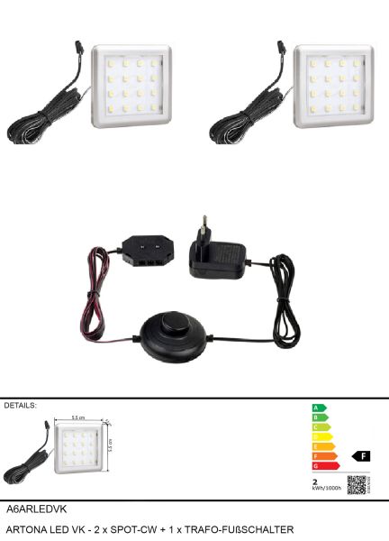 ARTONA LED VK-2xSPOT-CW+1xTRAFO-FUßSCHALTER