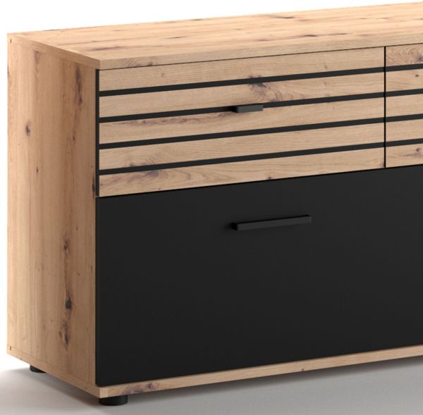 SOLEA 003 TV Lowboard/Front:Schwarz/Dekor Lamellen Artisan Eiche/Korpus:Dekor Artisan Eiche