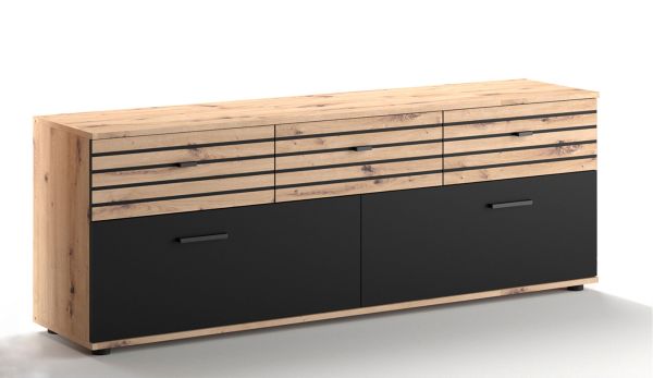 SOLEA 003 TV Lowboard/Front:Schwarz/Dekor Lamellen Artisan Eiche/Korpus:Dekor Artisan Eiche