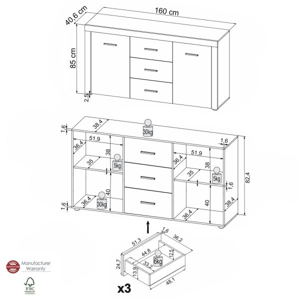 DONINA 084 Sideboard/Front:Dekor Old Style MIX-Matera/Korpus:Matera