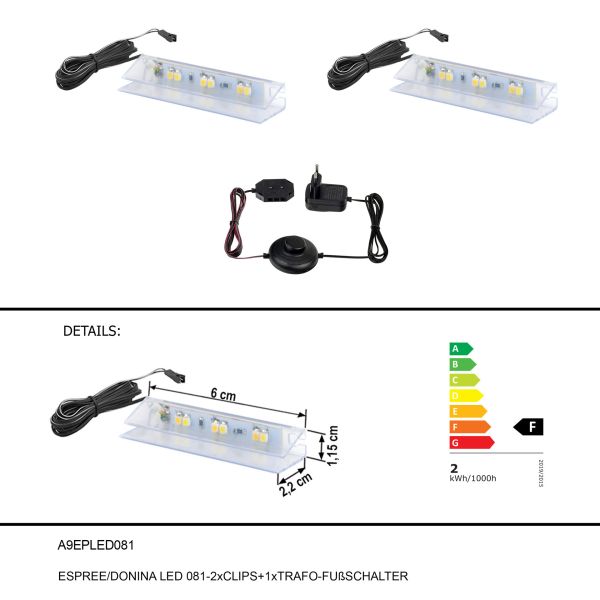 ESPREE/DONINA/ANEA LED 081-2x CLIPS+1xTRAFO-FUßSCHALTER