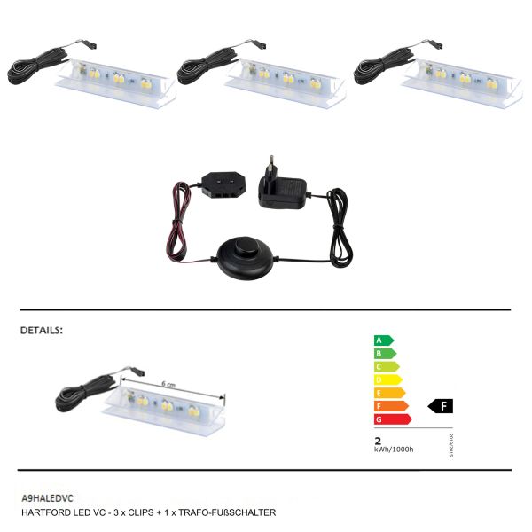 HARTFORD LED VC-3xCLIPS+1xTRAFO-FUßSCHALTER