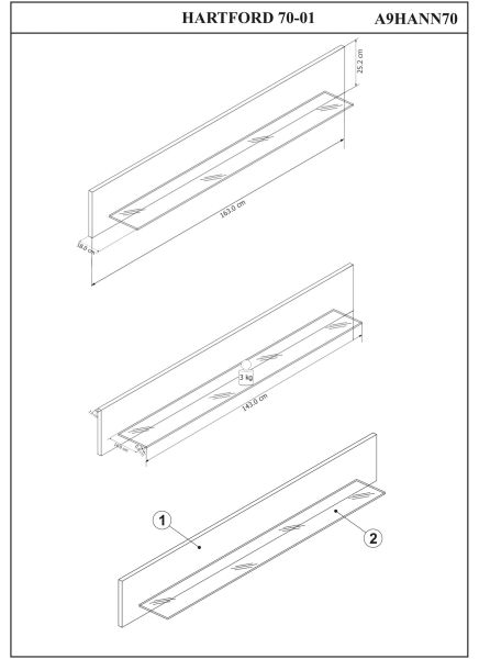 Hartford 70-01 Wandboard /Front:Glas/Korpus:Dekor Wild Eiche