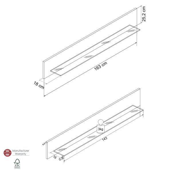 Hartford 70-01 Wandboard /Front:Glas/Korpus:Dekor Wild Eiche