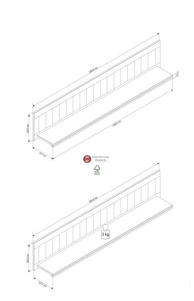 Miami Wandboard 070-01/Front/Korpus: Kiefer massiv weiss Abstzung grau gebürstet
