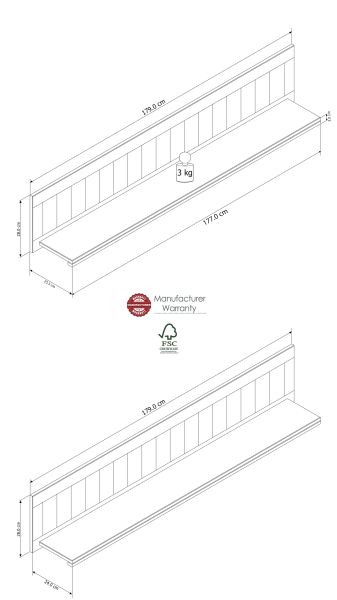 Miami Wandboard 071-01/Front/Korpus: Kiefer massiv weiss Abstzung grau gebürstet