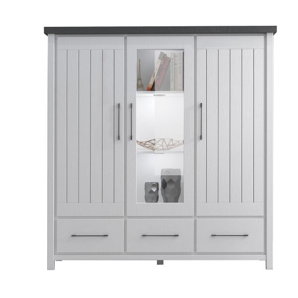 Miami Highboard 081-01/Front/Korpus: Kiefer massiv weiss Absetzung grau gebürstet