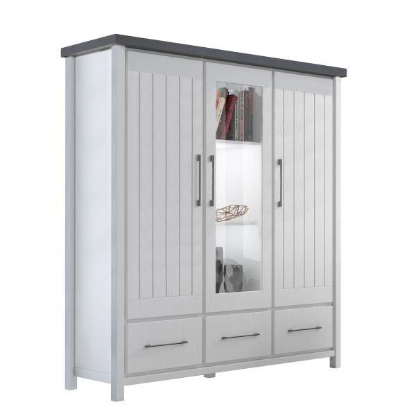 Miami Highboard 081-01/Front/Korpus: Kiefer massiv weiss Absetzung grau gebürstet