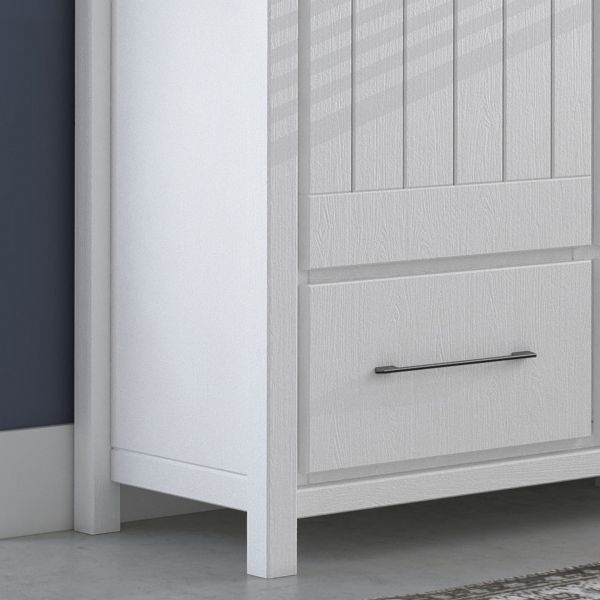 Miami Highboard 081-01/Front/Korpus: Kiefer massiv weiss Absetzung grau gebürstet