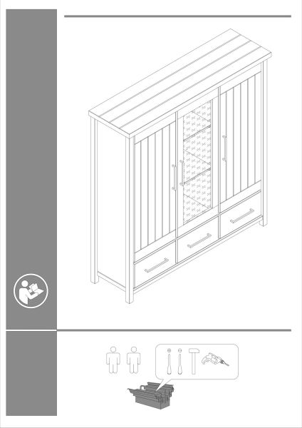 Miami Highboard 081-01/Front/Korpus: Kiefer massiv weiss Absetzung grau gebürstet