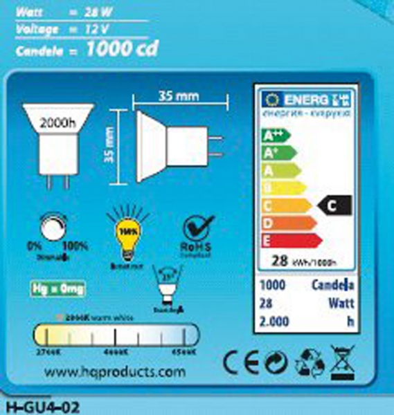 HQ h-gu 4–02 Halogen Lampe Halogen Leuchte