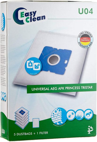 5er-Set Stausaugerbeutel EasyClean EC-.U04, Universal, AEG, AFK, Princess, Tristar, 5 Mikrofaser und 1 Motorfilter