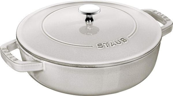 Staub Bräter mit Chistera Drop-Structure 24 cm, rund, Weisser Trüffel, Gusseisen