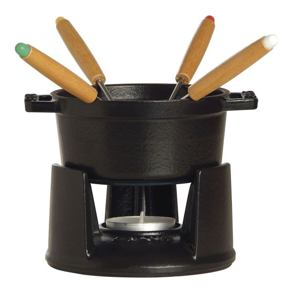 Staub Specialities Gusseisen Mini Fondue Set, 10 cm rund Schwarz Schokofondues