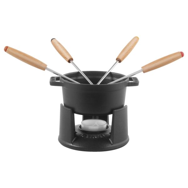 Staub Specialities Gusseisen Mini Fondue Set, 10 cm rund Schwarz Schokofondues