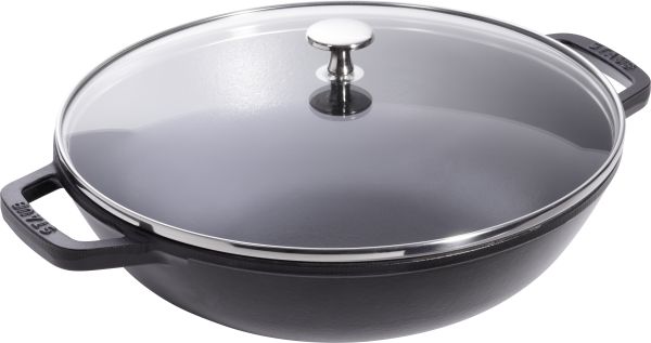 Staub Specialities Wok mit Glassdeckel, 30 cm rund Gusseisen Schwarz