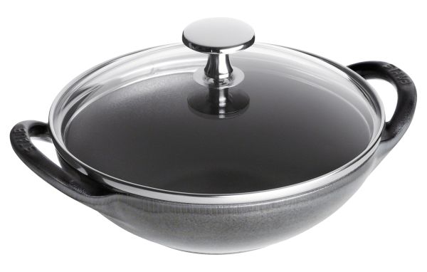 Staub Wok mit Glassdeckel, 30 cm rund Gusseisen Graphit-Grau Volumen: 4,19 l