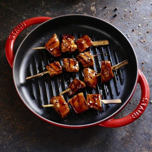 Staub Grill Pans Pure Grill, 23 cm rund Gusseisen Kirsch-Rot Für alle Herdarten