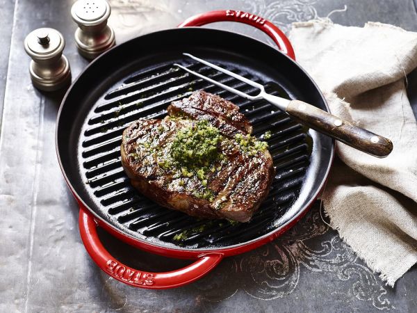 Staub Grill Pans Pure Grill, 23 cm rund Gusseisen Kirsch-Rot Für alle Herdarten