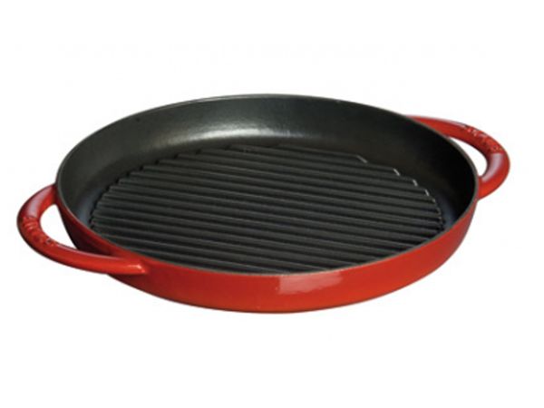 Staub Grill Pans Pure Grill, 30 cm rund Gusseisen Kirsch-Rot Für alle Herdarten