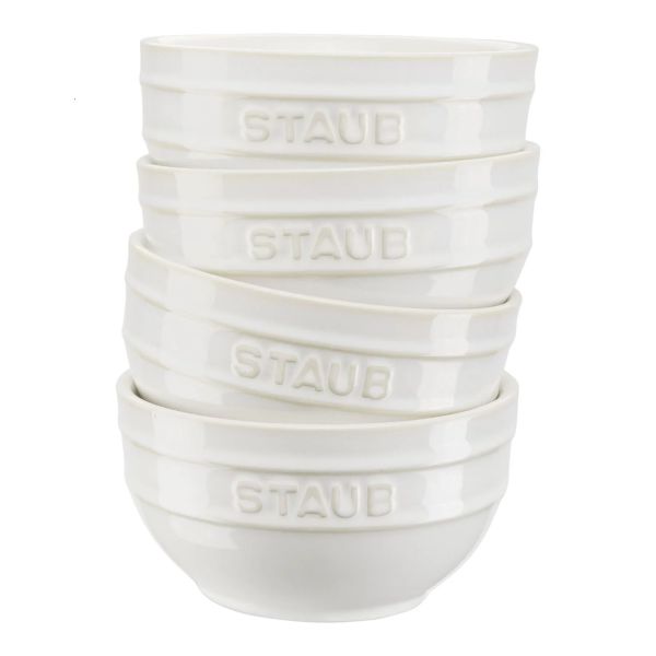 Staub Ceramique Schüsselset, Schüssel 4-tlg Elfenbein-Weiß 14 cm 0,7 Liter Zubereiten und Servieren