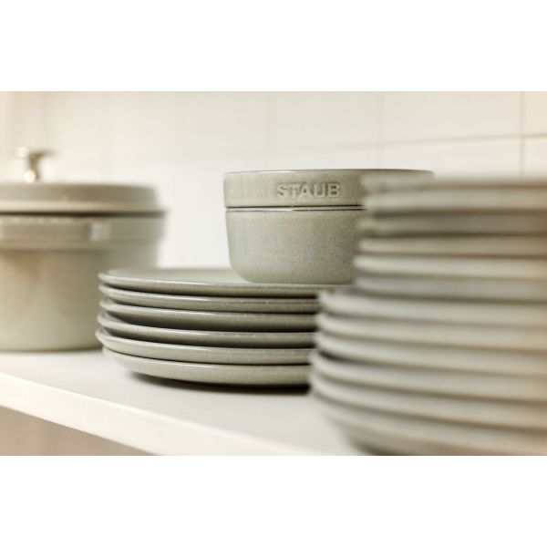 Staub Dining Line Teller flach, 22 cm Weisser Trüffel Keramik Kratzfest Emaillebeschichtung
