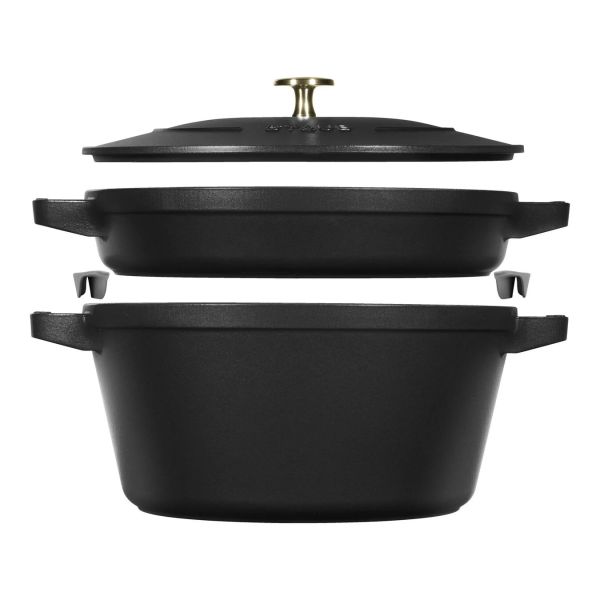 Staub La Cocotte Kochtopfset, 2-tlg rund Gusseisen Schwarz Kochtopf Topf