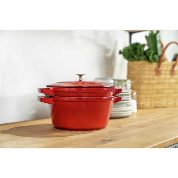 Staub La Cocotte Kochtopfset, 2-tlg rund Gusseisen Kirsch-Rot Kochtopf Topf