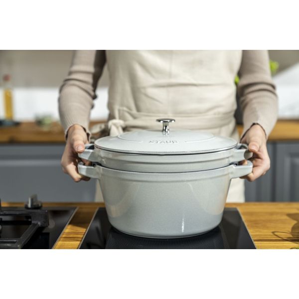 Staub La Cocotte Kochtopfset, 2-tlg rund Gusseisen Weisser Trüffel Kochtopf Topf