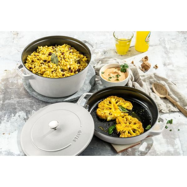 Staub La Cocotte Kochtopfset, 2-tlg rund Gusseisen Weisser Trüffel Kochtopf Topf