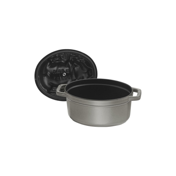 Staub Kochgeschirr Cocotte Bräter Kochtopf Bratentopf Schwein 17 grau oval Schwarz 17 cm