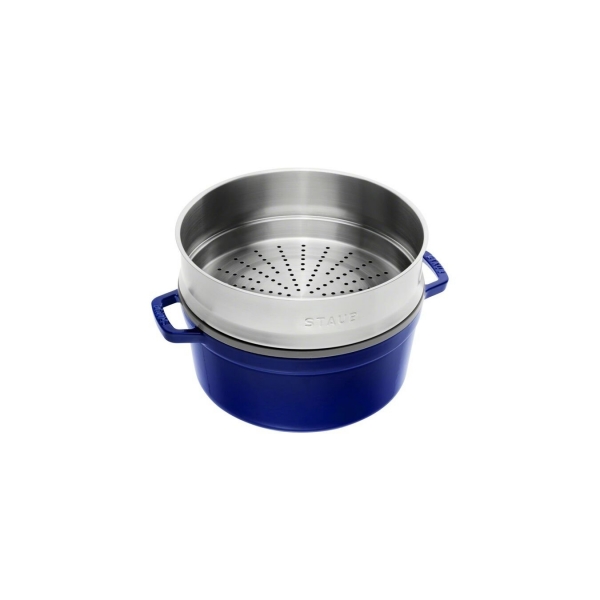 Staub Cocotte Bräter Kochtopf rund mit Dämpfeinsatz Dunkelblau 26 cm 4,6 l